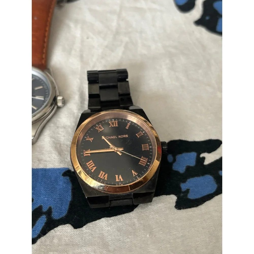 Michael Kors Mens Watch Bundle MK-8280 Blue Dial Leather & MK-6459 Black both